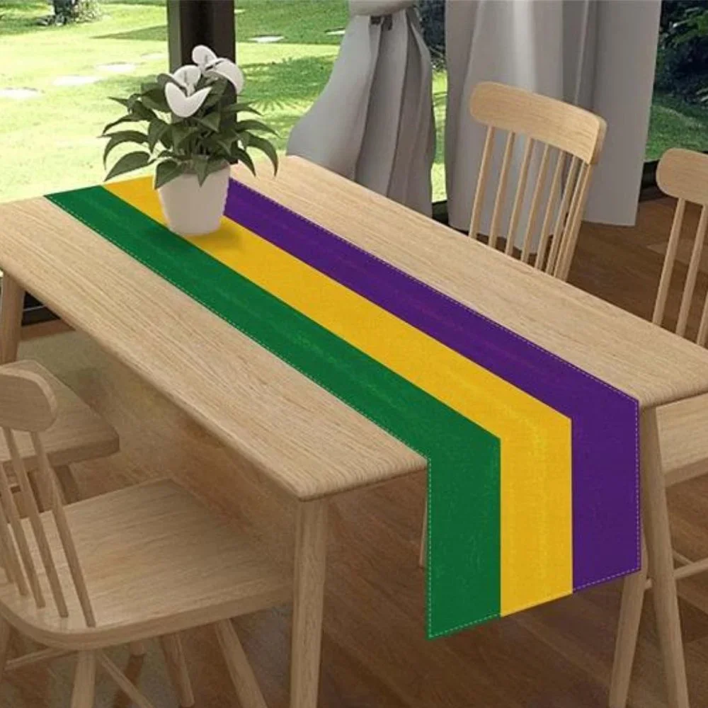 Mardi Gras Table Runner Party Decor Purple Gold Striped Dining Decorative Cloth